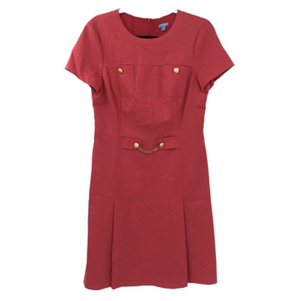 J. MCLAUGHLIN Stretch Wool Dress Pink Gold Accents Short Sleeve Career Chain 6